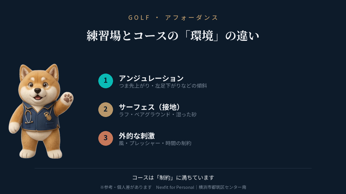 練習場とコースの「環境」の違い（制約）